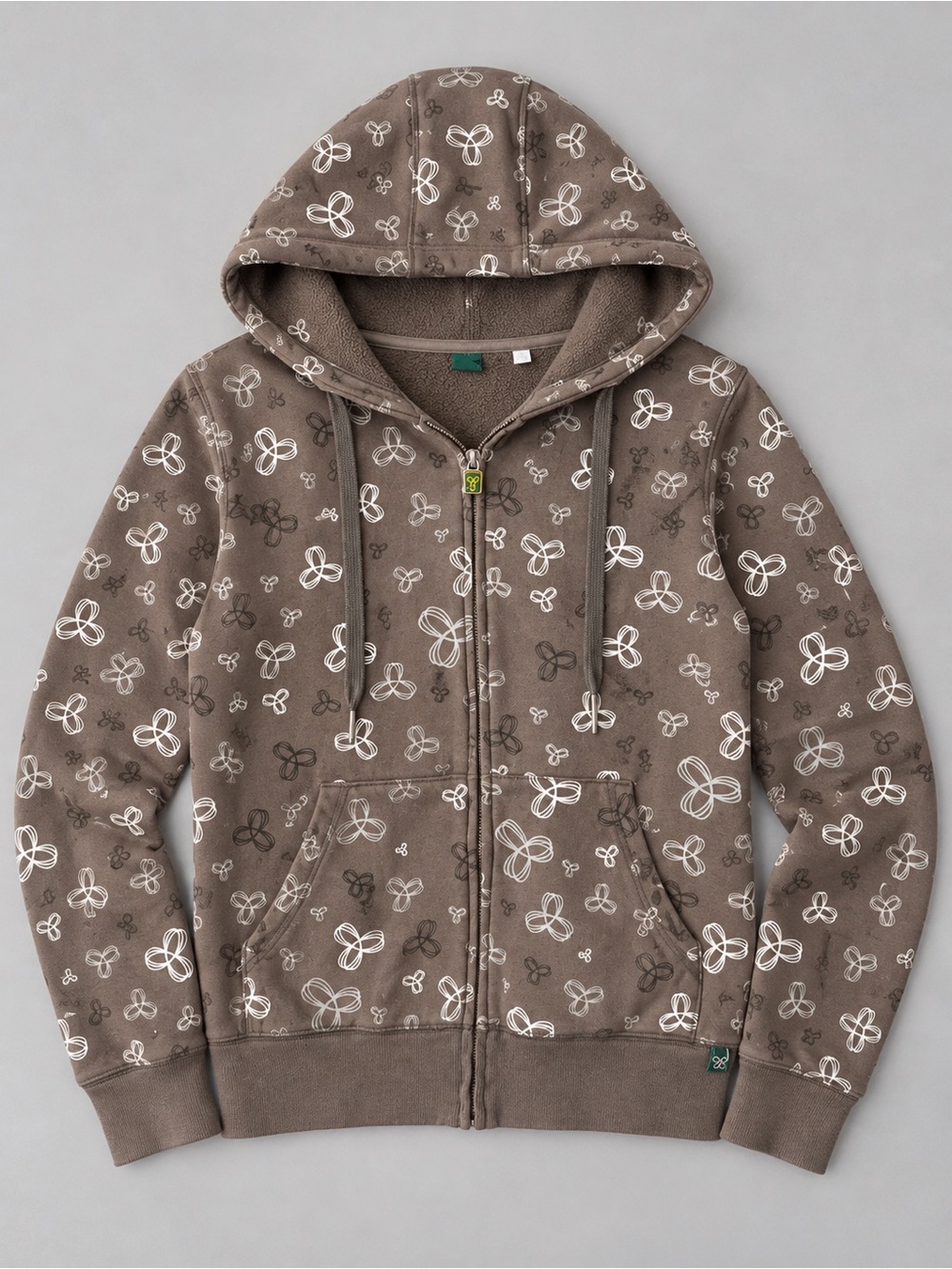 Vintage TNA Aritzia Logo Print Zip Hoodie Brown Y2K All Over Print Fleece